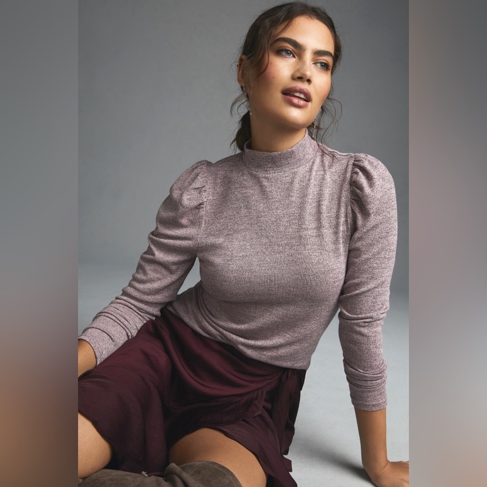 DOLAN Puff-Sleeve Mock Neck Top